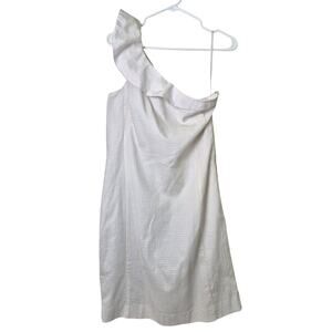 Ann Taylor Dress Size 8 Cream One Shoulder Shift Ruffle Lined Summer NWT